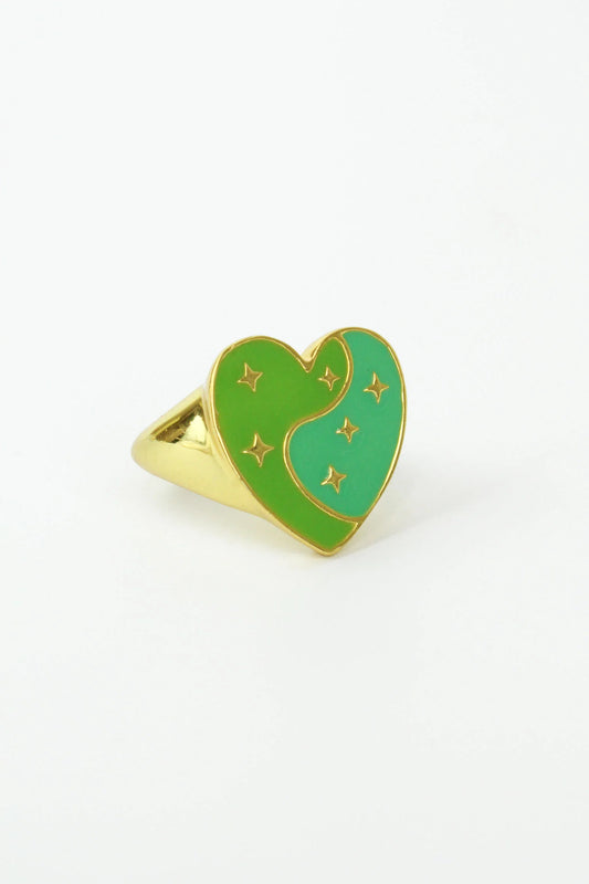 My Doris - Green Enamel Heart Star Ring