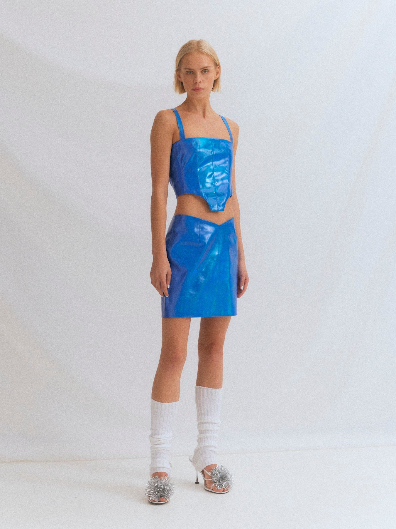Something New - Metallic Blue Holographic Mini Skirt
