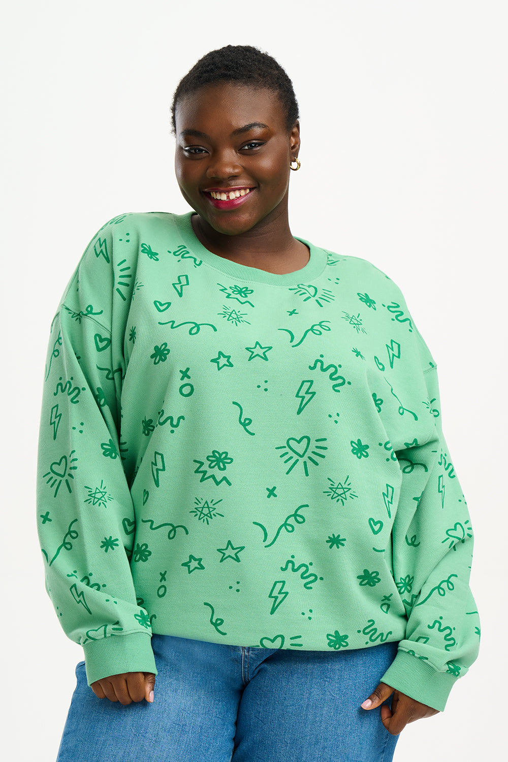 Sugarhill Brighton - Edie Green Doodle Relaxed Sweater