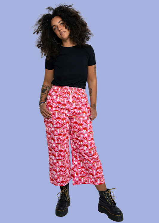 Rebel Romance x Stacey McEvoy-Caunt Red & Pink Mushroom Cropped Wide Leg Trousers