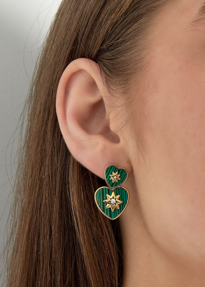 The Edit - Teal Stone Heart Earrings with Star