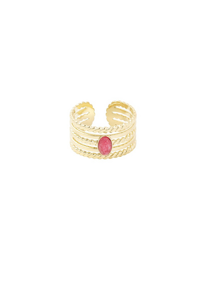 The Edit - Plait Ring with Fuchsia Stone