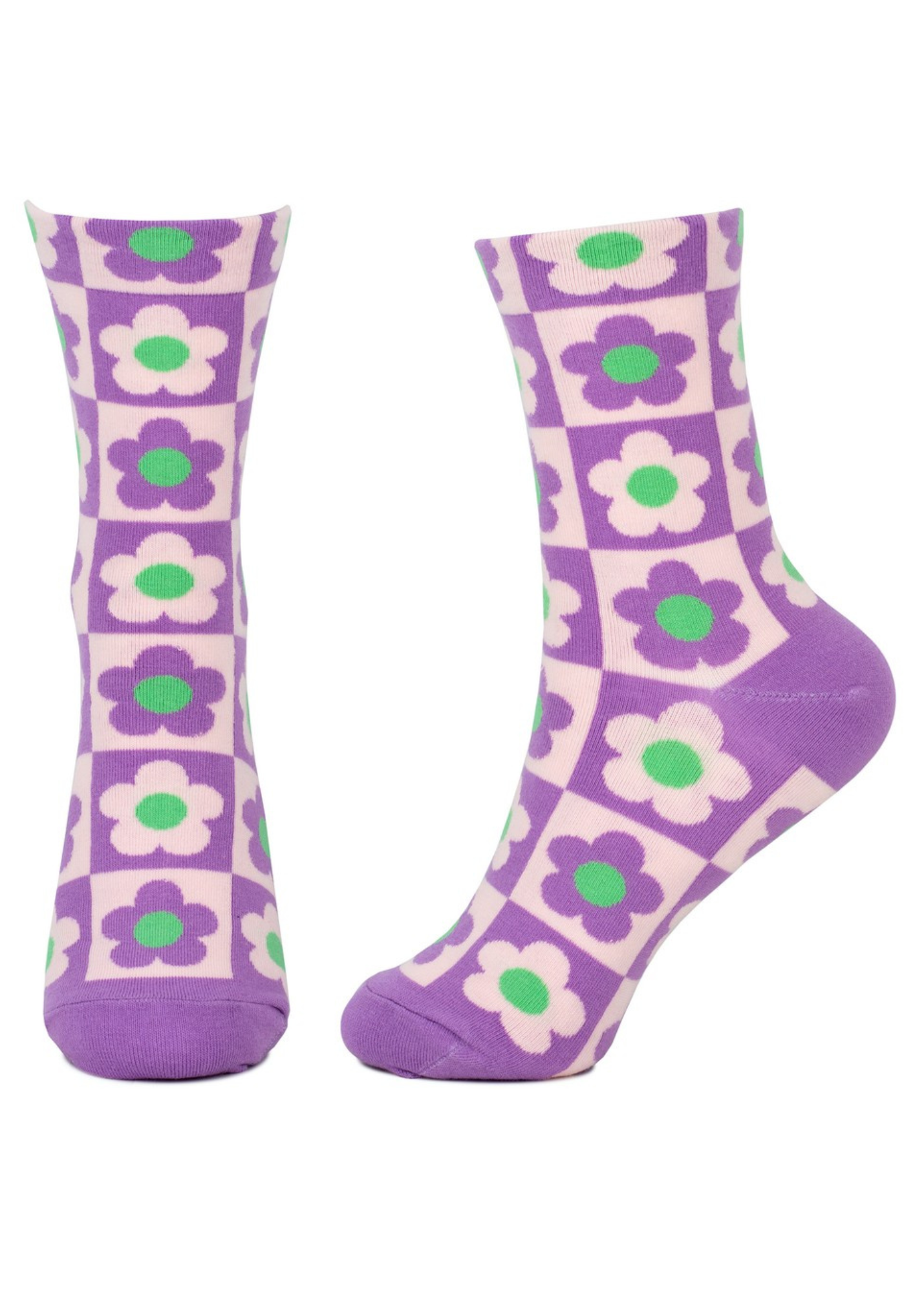 Joe Cool - Lilac Checkerboard Flower Socks