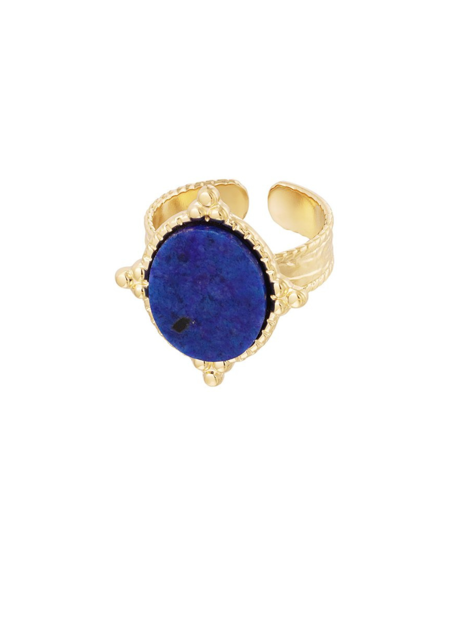 The Edit - Gold Nodule Ring with Navy Blue Stone