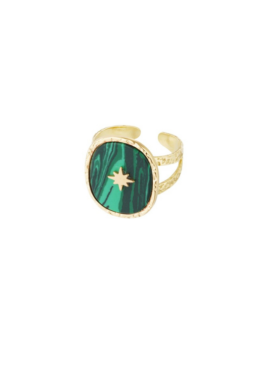 The Edit - Dark Green Ring with Gold Star
