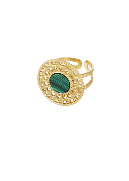 The Edit - Baroque Ring with Dark Green stone