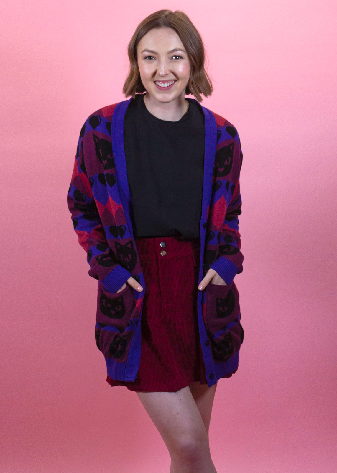 Home of Rainbows - Berry Kitty Knit Cardigan