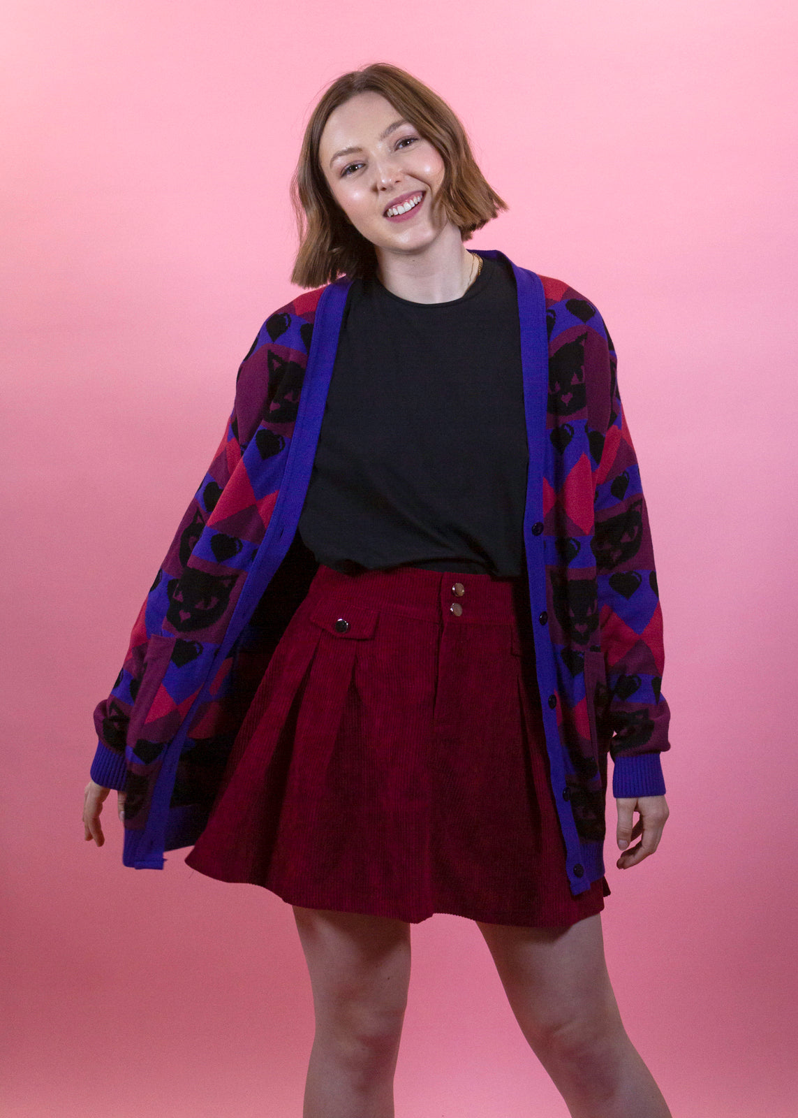 Home of Rainbows - Berry Kitty Knit Cardigan