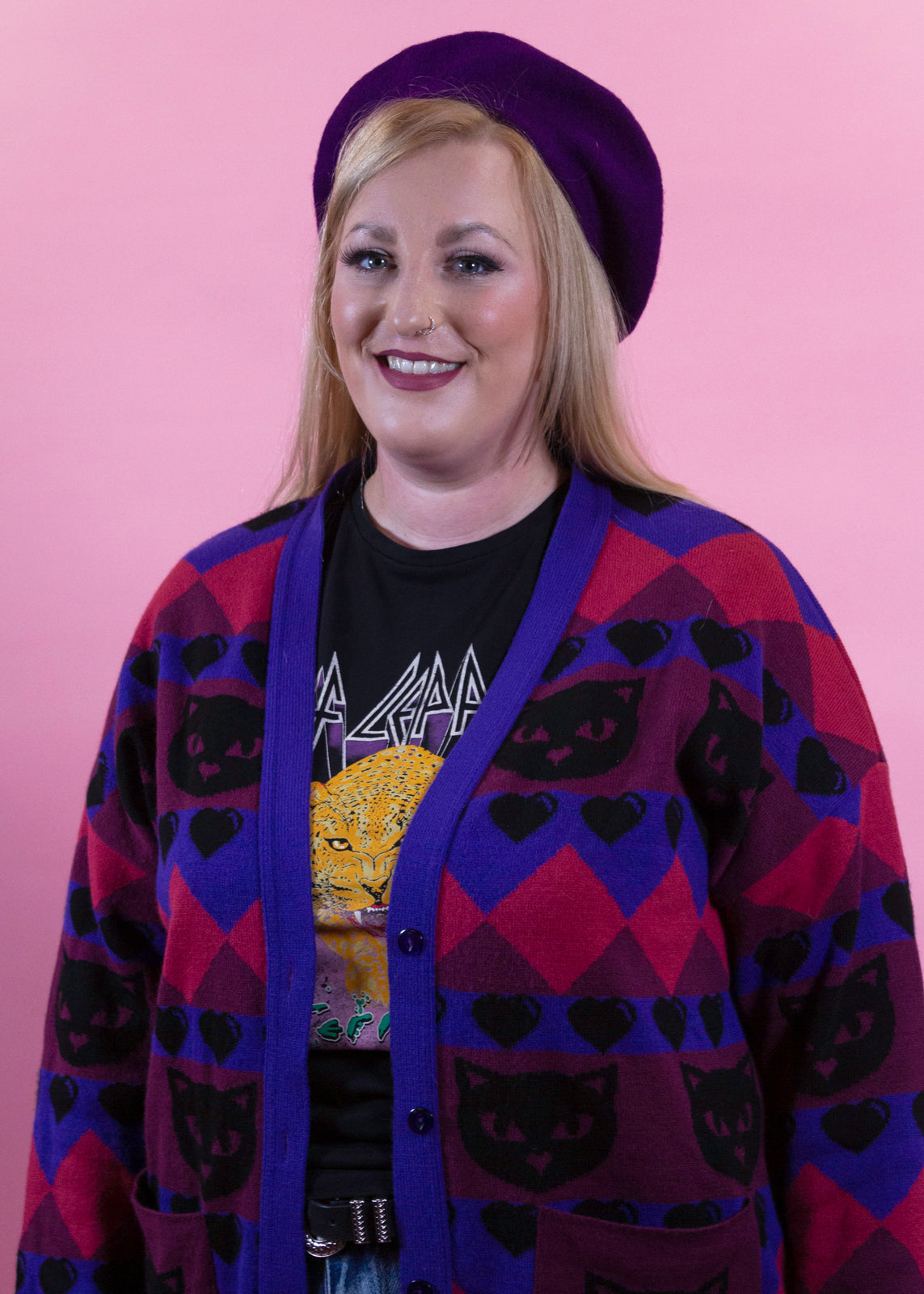 Home of Rainbows - Berry Kitty Knit Cardigan