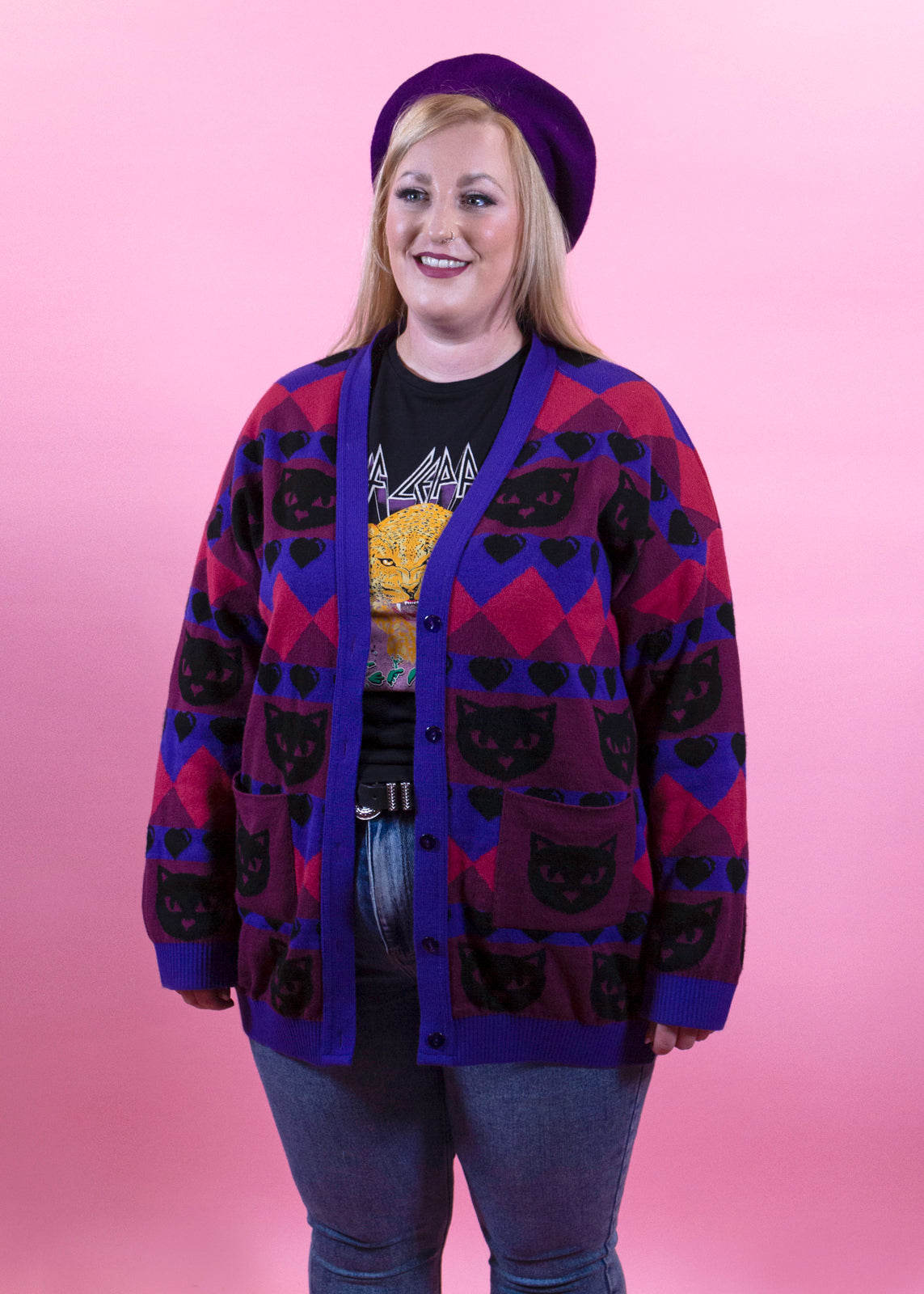 Home of Rainbows - Berry Kitty Knit Cardigan