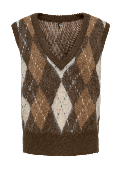 Only - Argyle Knit Vest in Chestnut