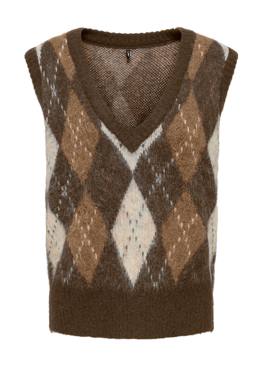 Only - Argyle Knit Vest in Chestnut