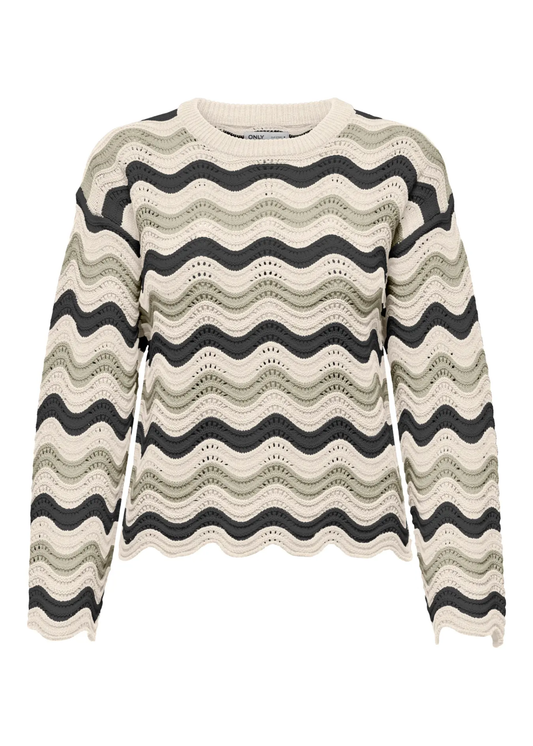 Only - Wavy Black, Stone & Cream Wavy Knit Jumper