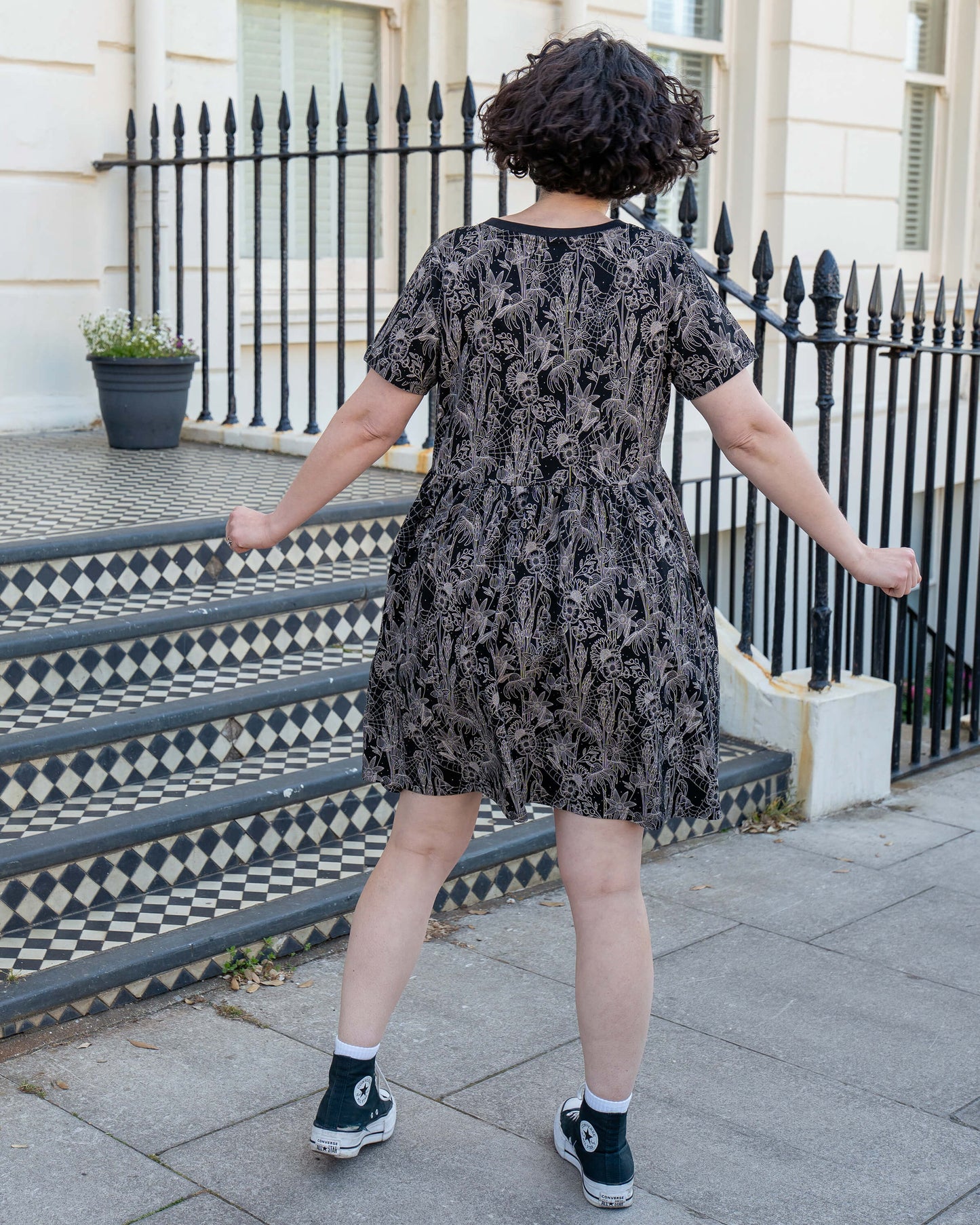 Rebel Romance - Black Floral Cobweb Stretch Smock Dress