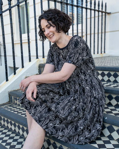 Rebel Romance - Black Floral Cobweb Stretch Smock Dress