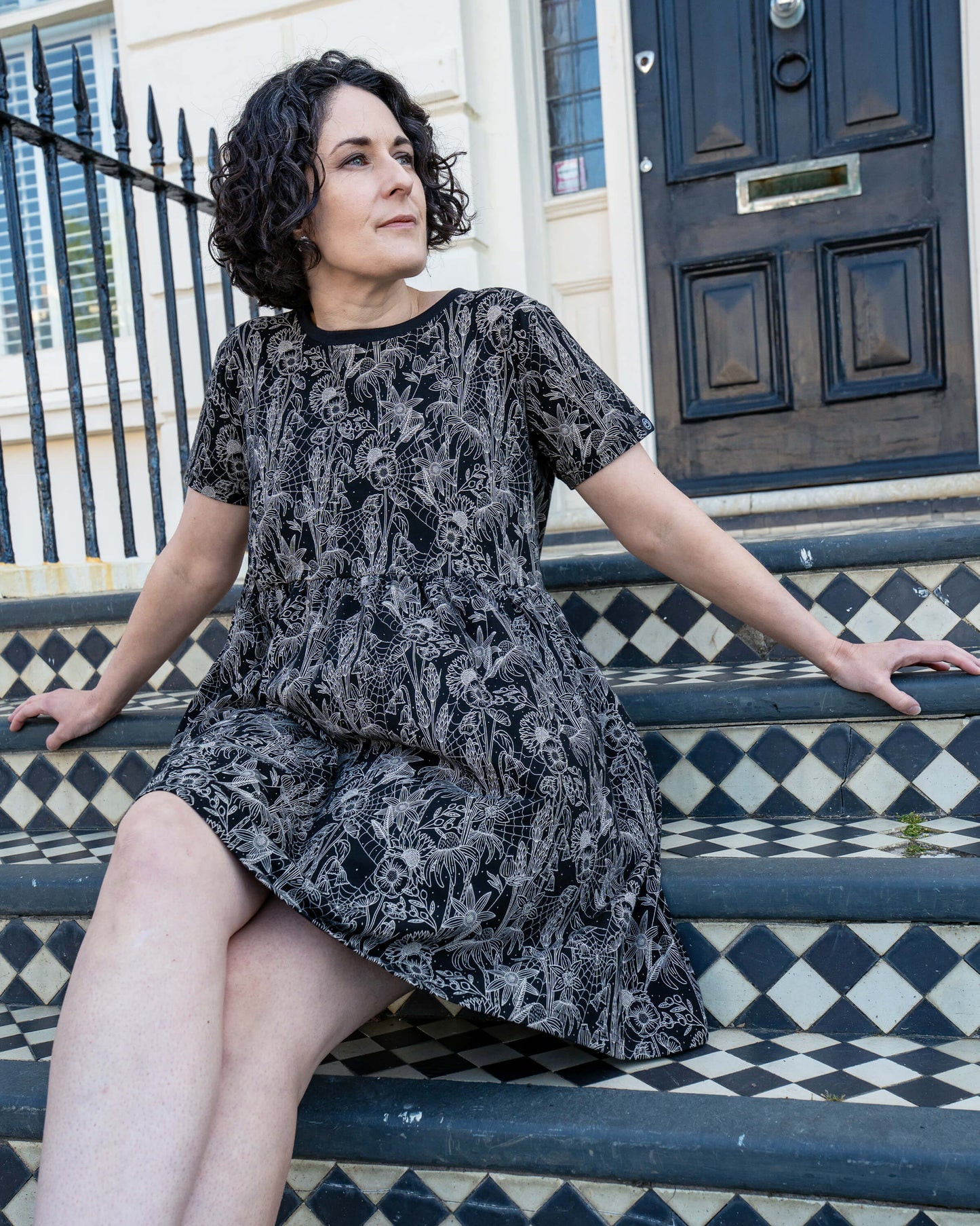 Rebel Romance - Black Floral Cobweb Stretch Smock Dress