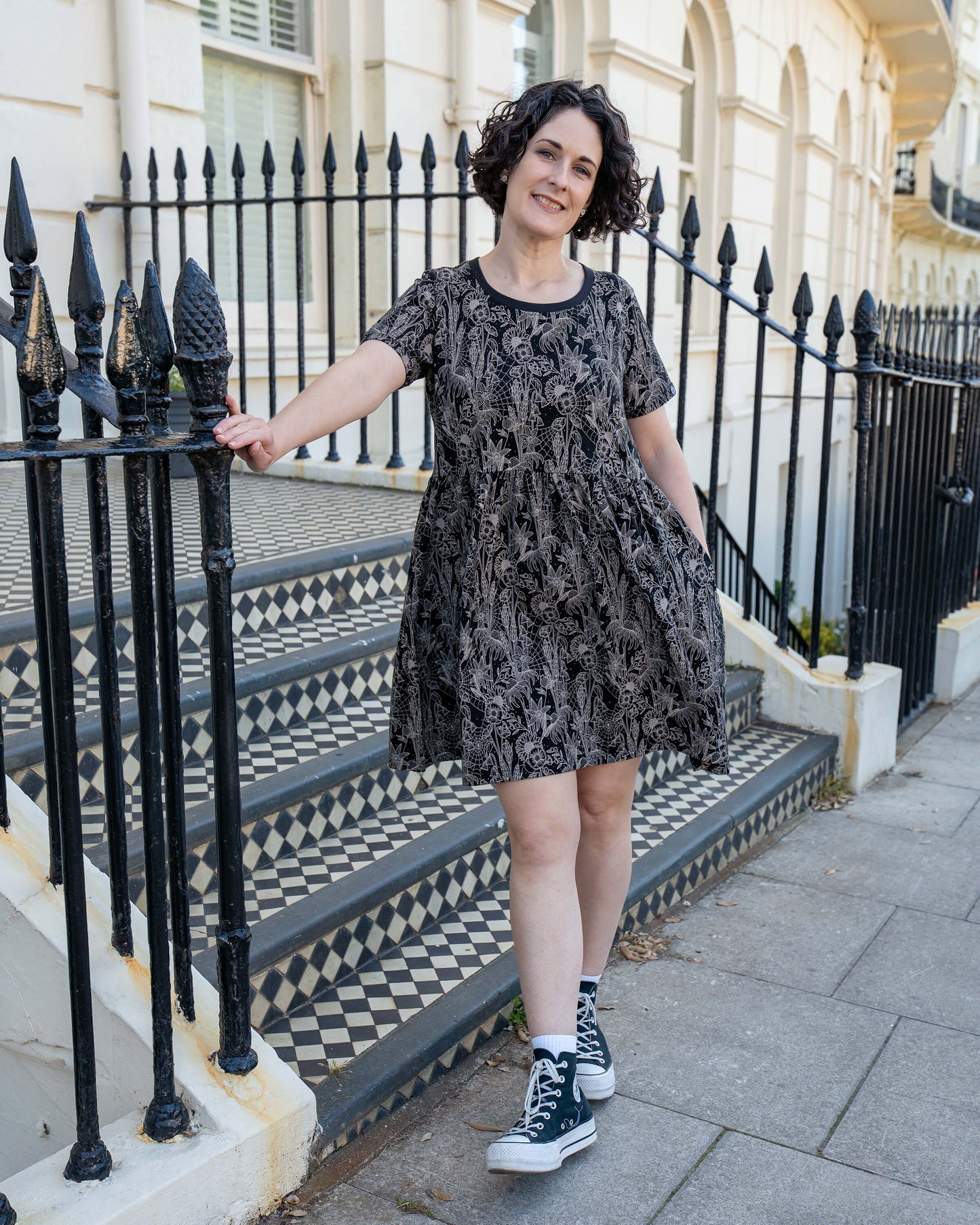 Rebel Romance - Black Floral Cobweb Stretch Smock Dress