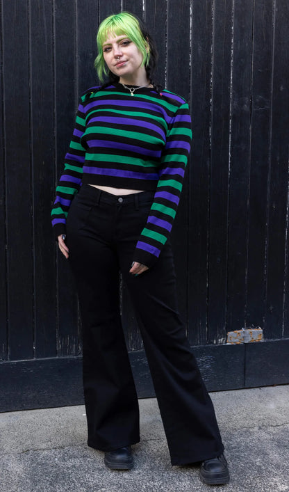 Run & Fly - Purple And Green Stripe Cropped Jumper