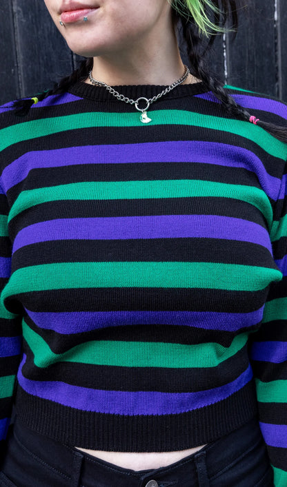 Run & Fly - Purple And Green Stripe Cropped Jumper