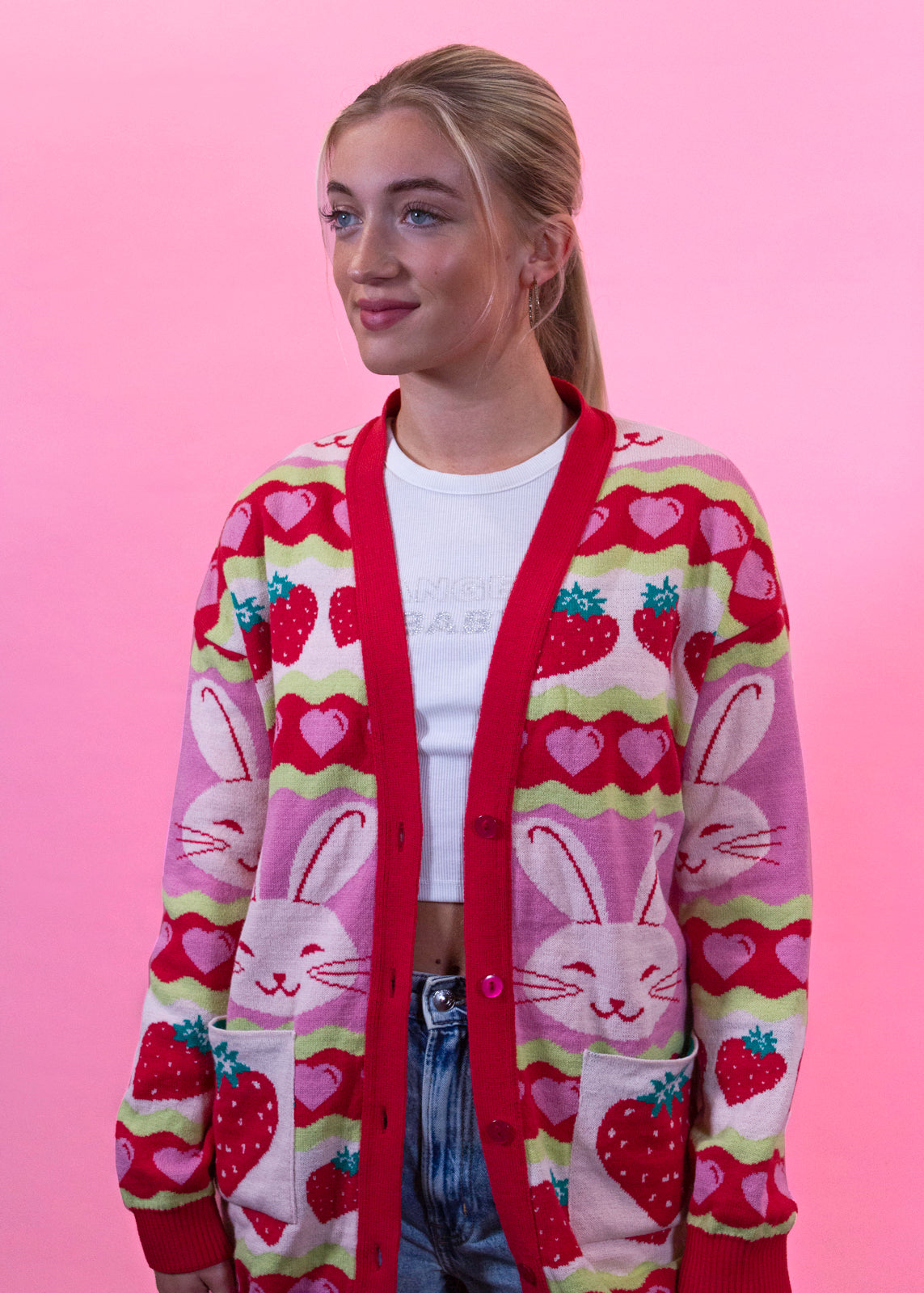 Home of Rainbows - Strawberry Rabbit Knit Cardigan