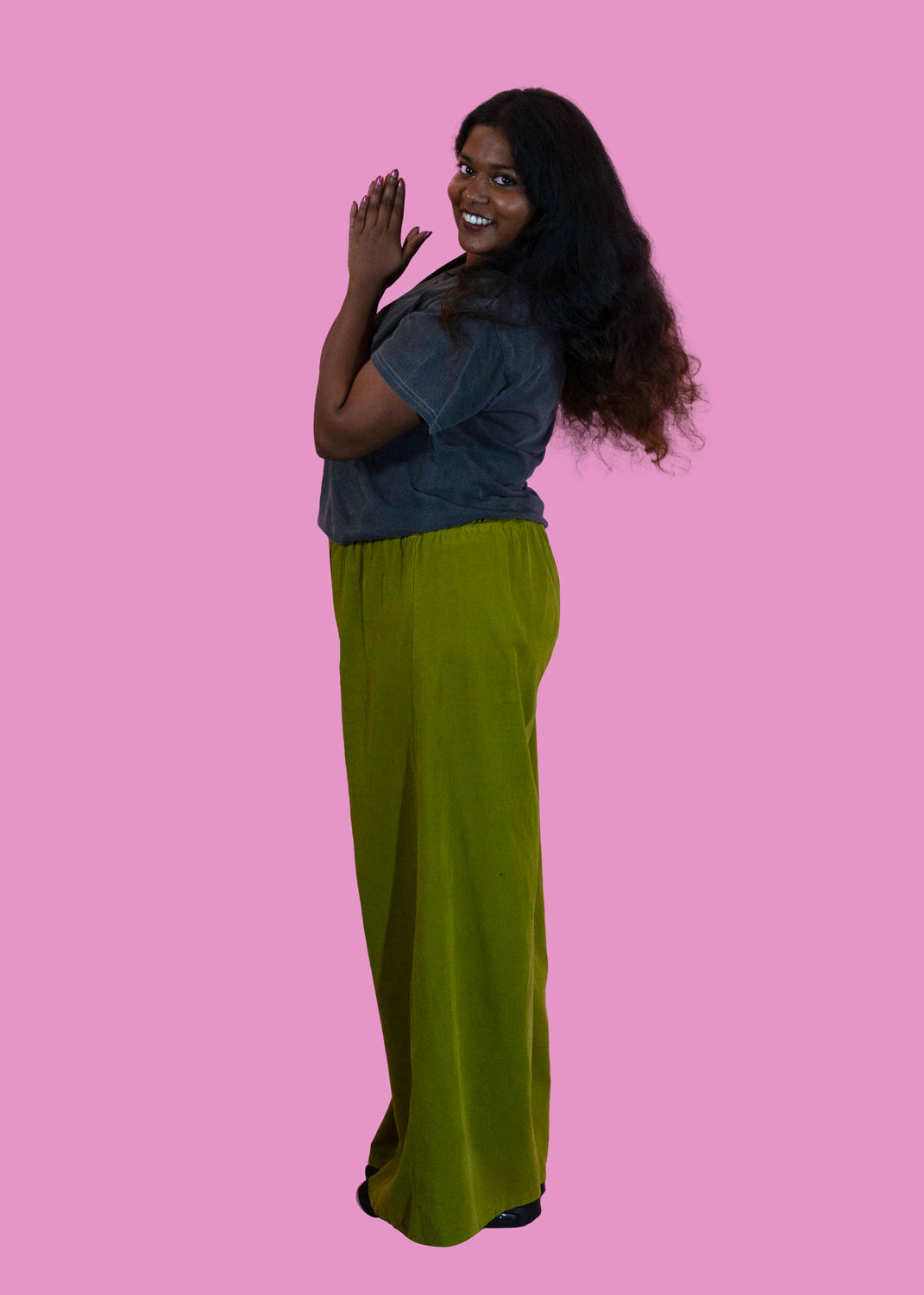 The Edit - Chartreuse Corduroy Wide Leg Trousers