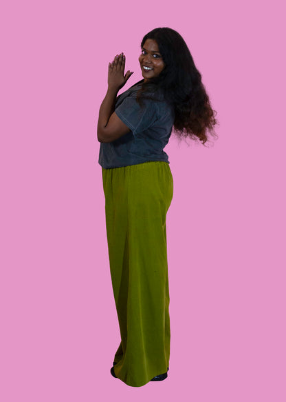 The Edit - Chartreuse Corduroy Wide Leg Trousers