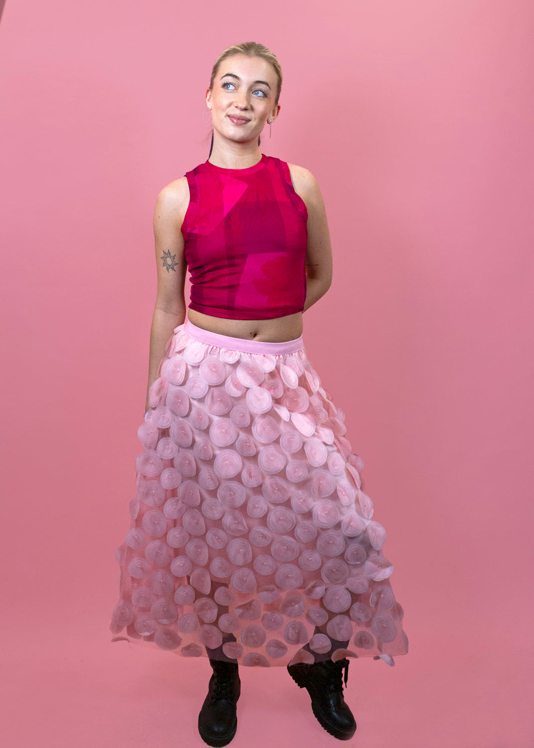 The Edit - Pink 3D Polka Dot Tulle Mesh Skirt