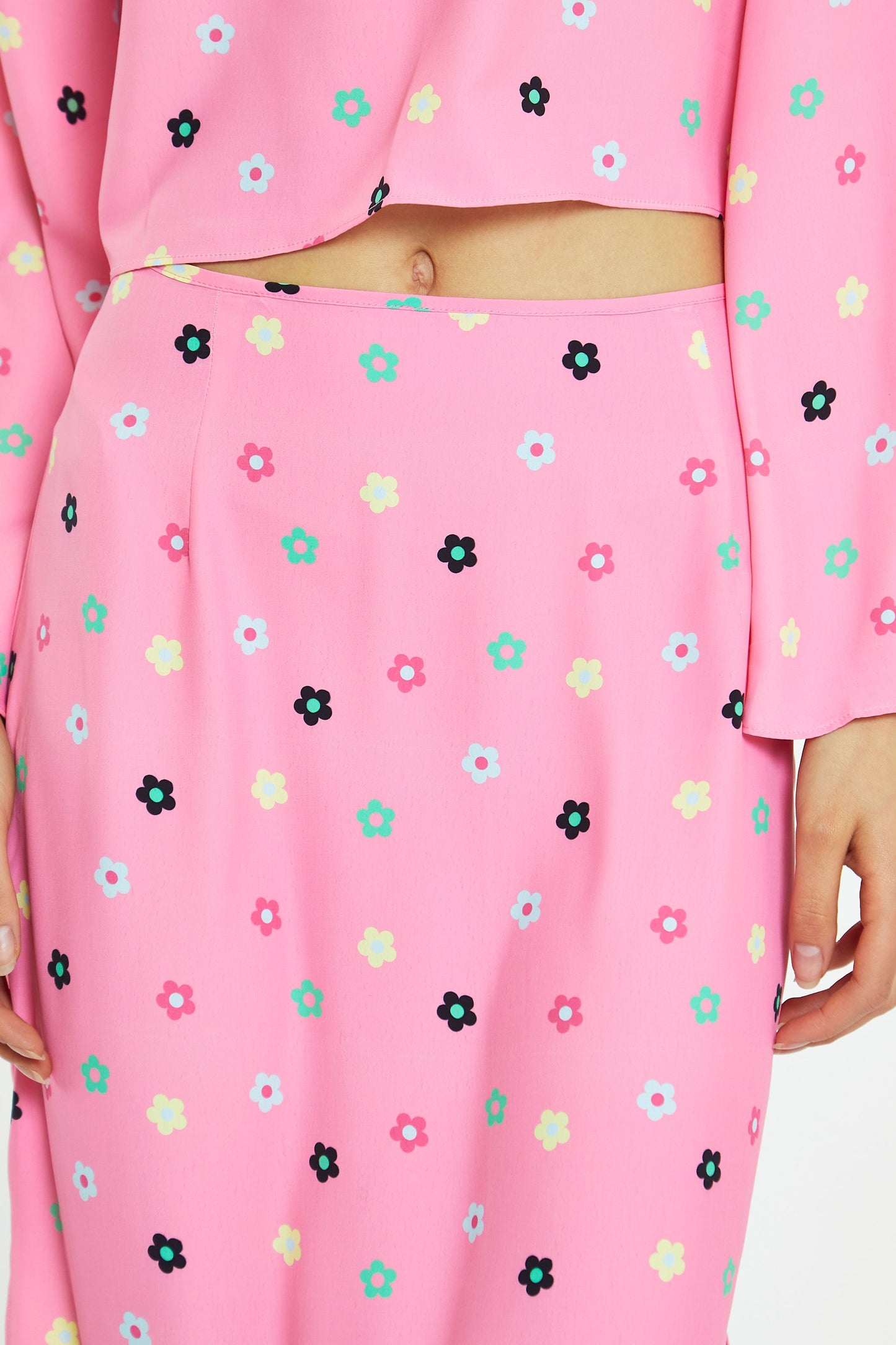 Glamorous - Colourful Flower Pink Midi Skirt