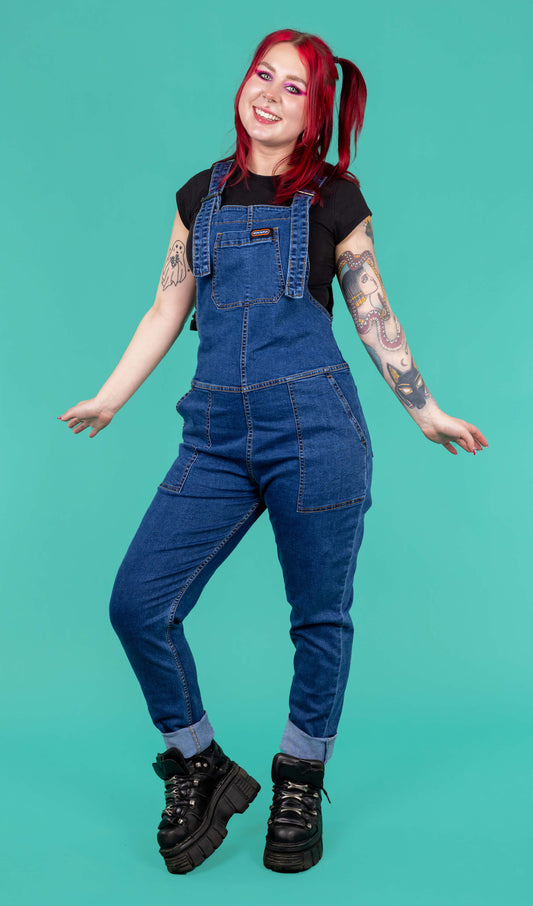 Run & Fly - Blue Stone Wash Stretch Denim Dungarees