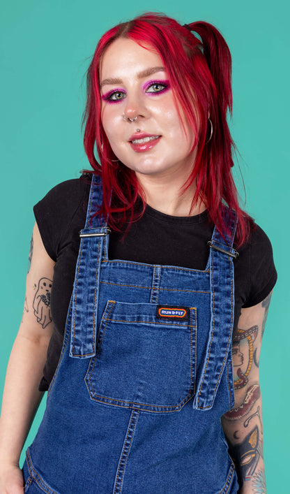 Run & Fly - Blue Stone Wash Stretch Denim Dungarees