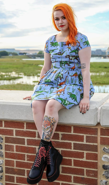 Run & Fly - Jurassic Adventure Dinosaur Belted Tea Dress with Pockets