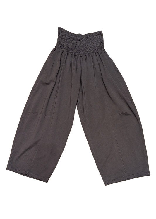 The Edit - Shirred Jersey Cocoon Trousers in Chocolate Brown