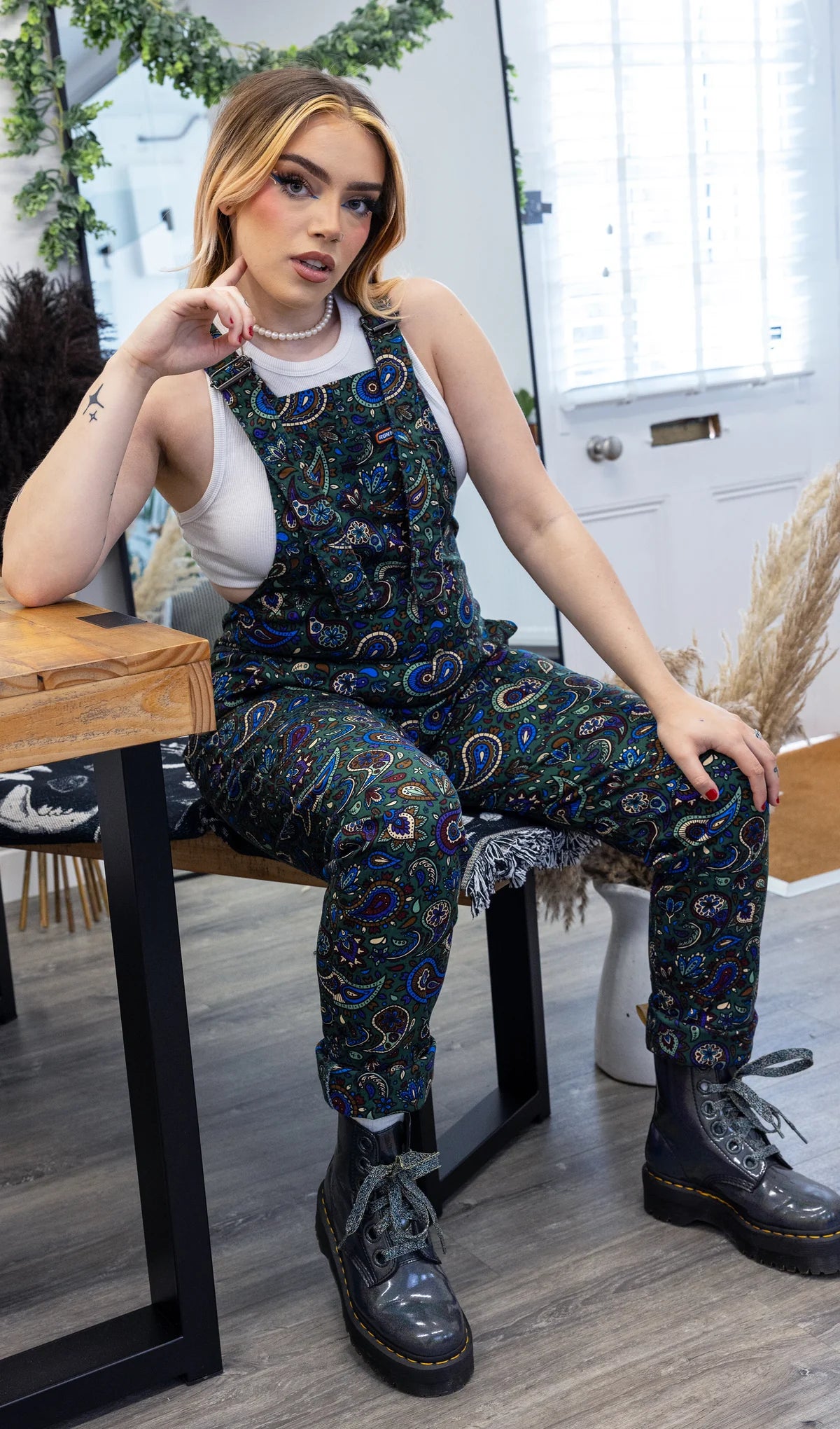 Run & Fly - Green Paisley Stretch Twill Dungarees
