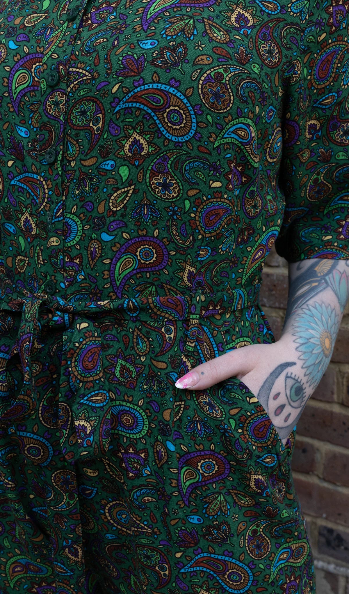 Run & Fly - Forest Green Paisley Jumpsuit