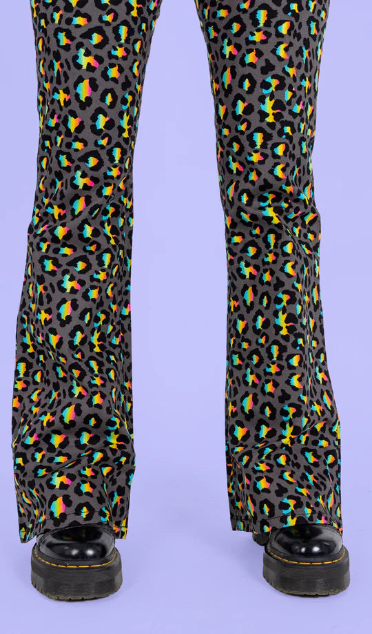 Run Fly Grey Rainbow Leopard Print Bell Bottom Flares