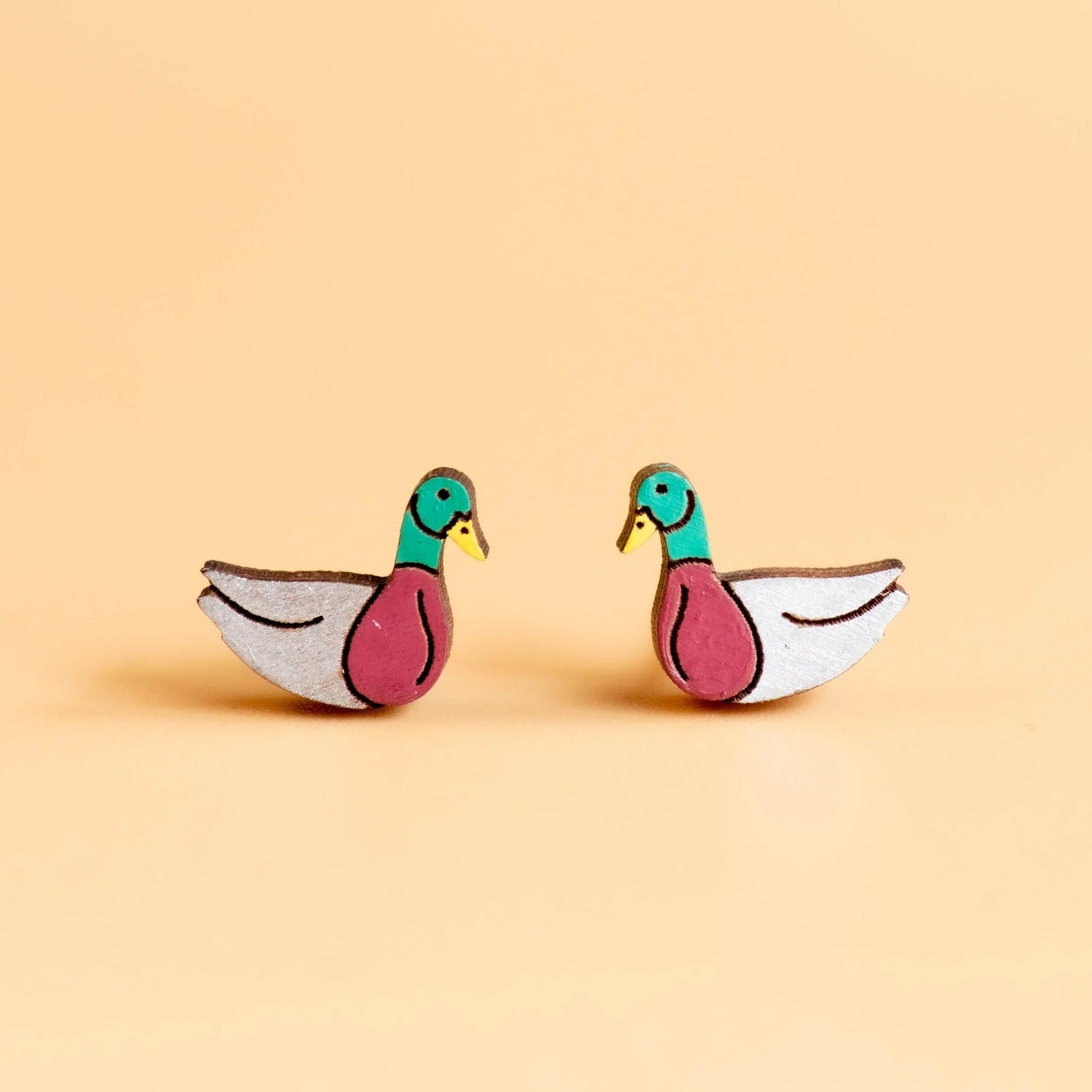 Robin Valley - Duck Cherry Wood Stud Earrings