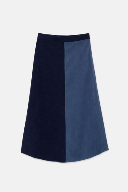 Compañia Fantastica - Blue Colour Block Corduroy Midi Skirt