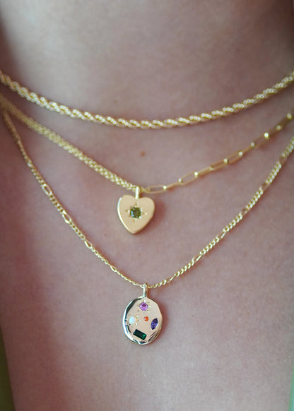 Junk Jewels - Peridot Heart Charm Double Chain Necklace
