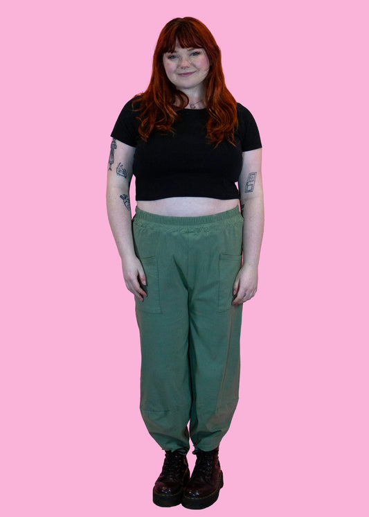 The Edit - Sage Green Cropped Cocoon Stretch Trousers