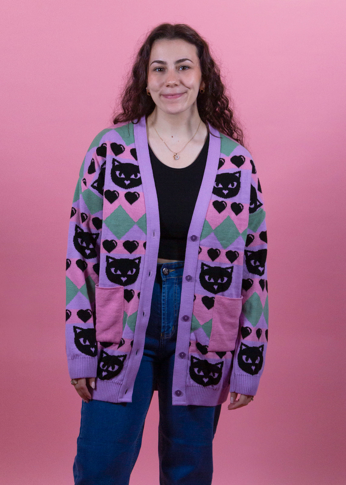 Home of Rainbows - Pastel Kitty Knit Cardigan