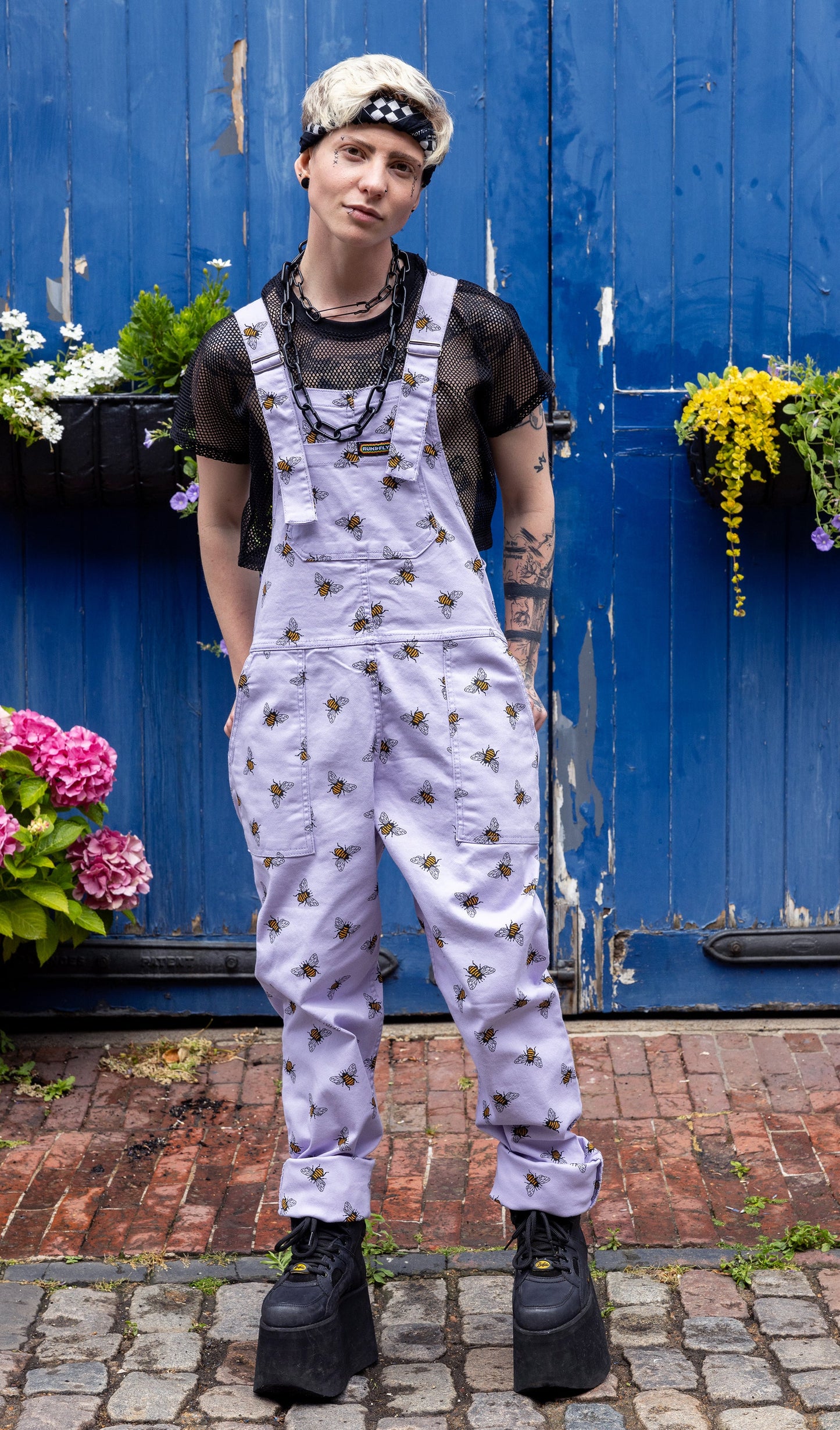 Run & Fly - Lavender Bee Stretch Twill Dungarees