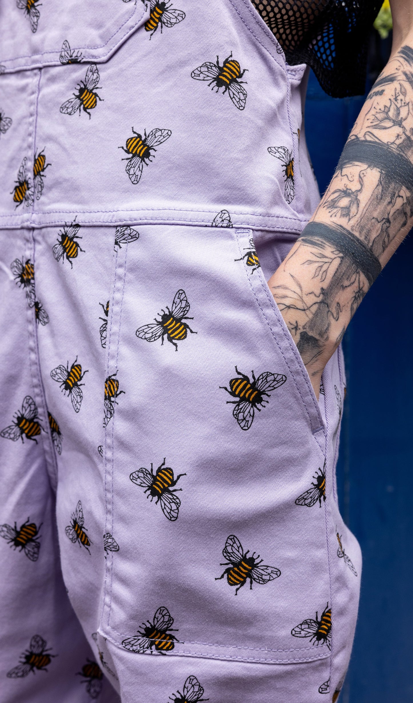 Run & Fly - Lavender Bee Stretch Twill Dungarees