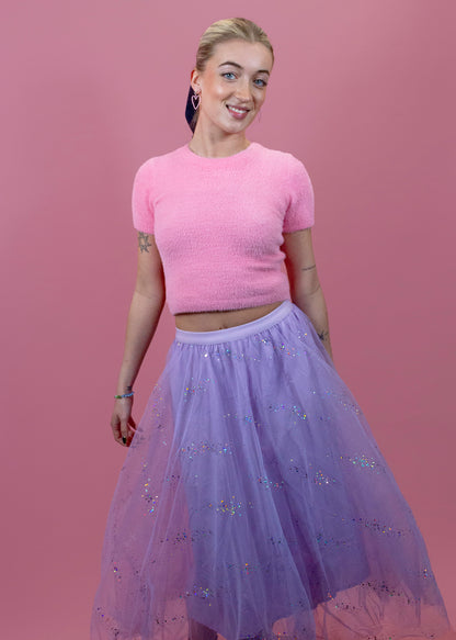 The Edit - Lilac Mesh Skirt with Iridescent Sparkle