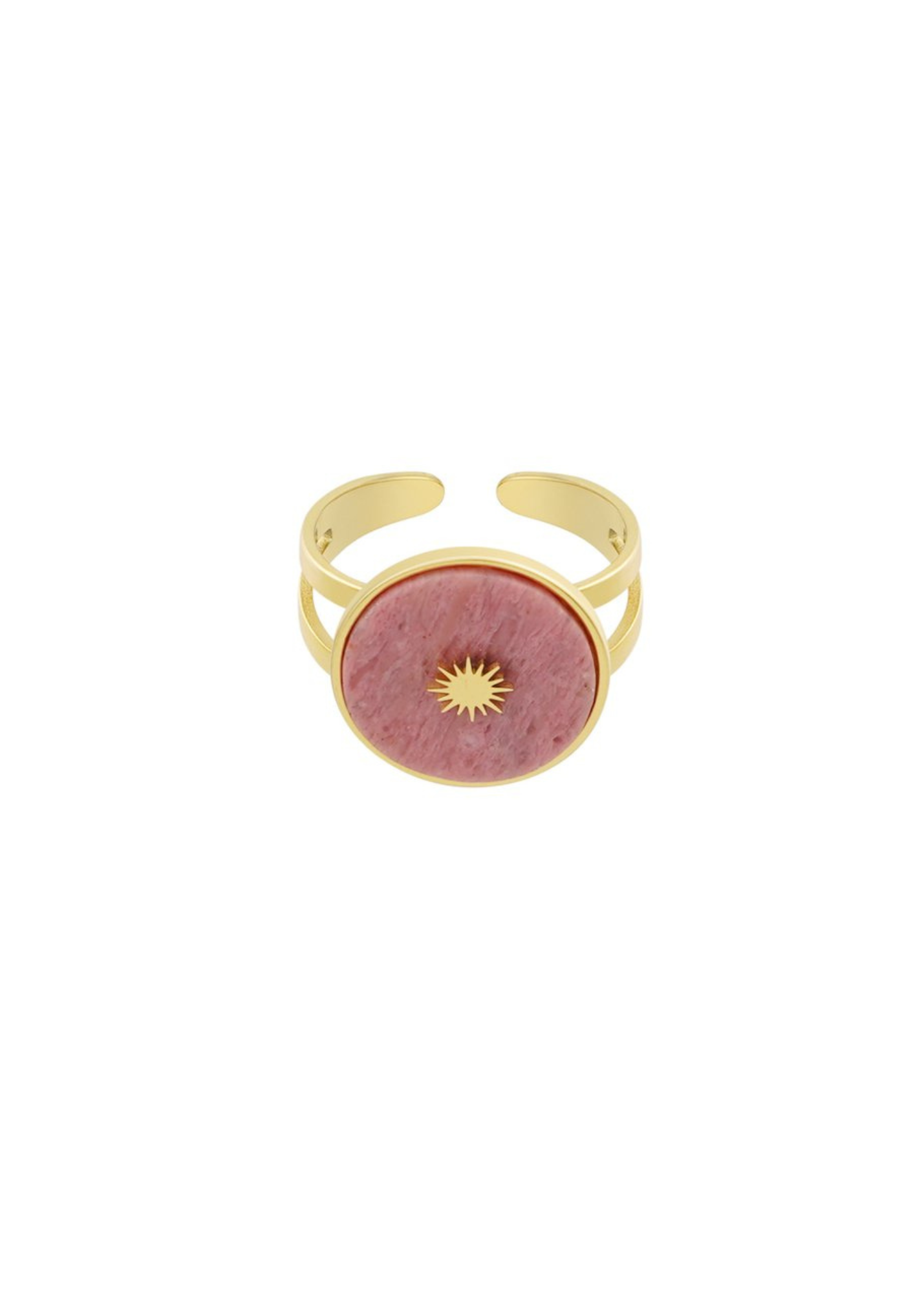 The Edit - Round Pink Stone Ring with Sun Detail