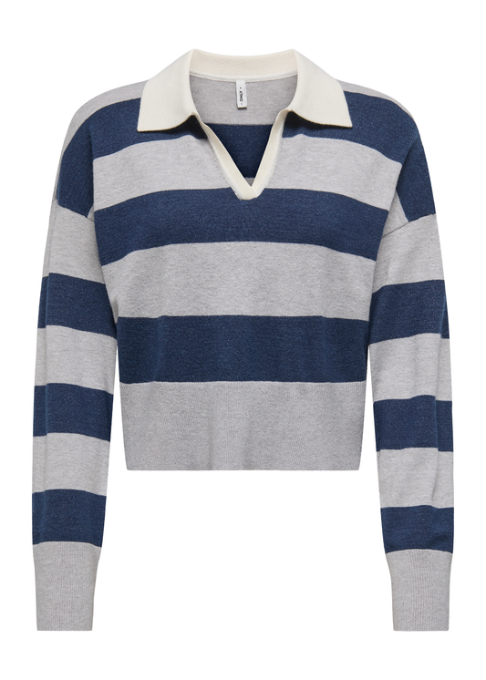 Only - Blue and Grey Stripe Polo Jumper