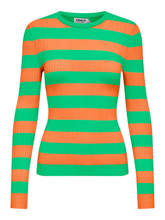 Only - Orange & Green Stripe Knit Top