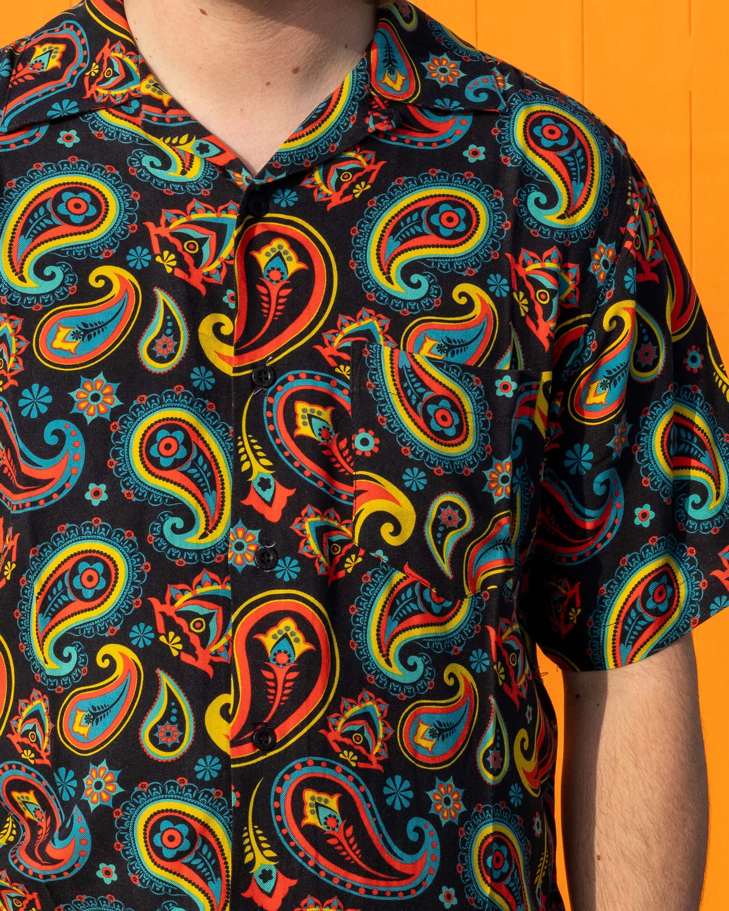 Run & Fly - Black Paisley Short Sleeve Rayon Shirt