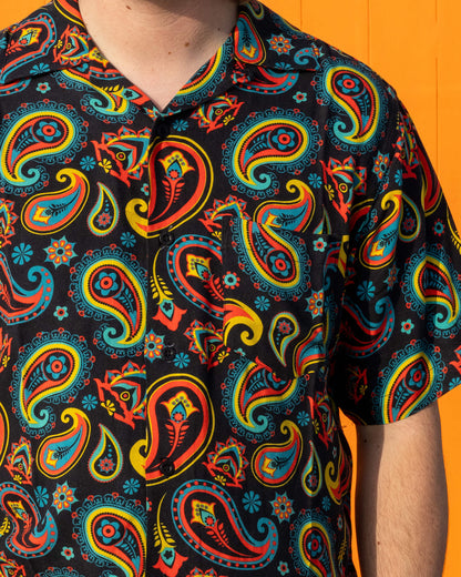 Run & Fly - Black Paisley Short Sleeve Rayon Shirt