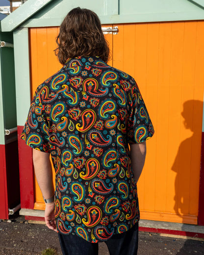 Run & Fly - Black Paisley Short Sleeve Rayon Shirt