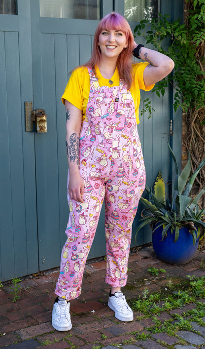 Run & Fly X The Mushroom Babes Party Cats Stretch Twill Dungarees